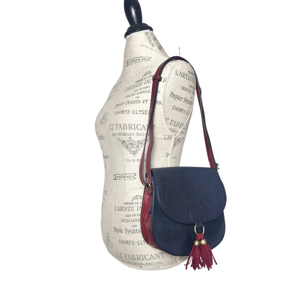 Ecosusi | Women | Navy Blue Maroon Western Vegan Faux Leather Tassel Saddle Bag